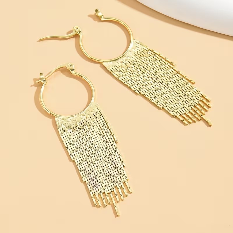 Fashion Golden Sparkling Tassel Dangle Earrings Copper Plated Jewelry Women New