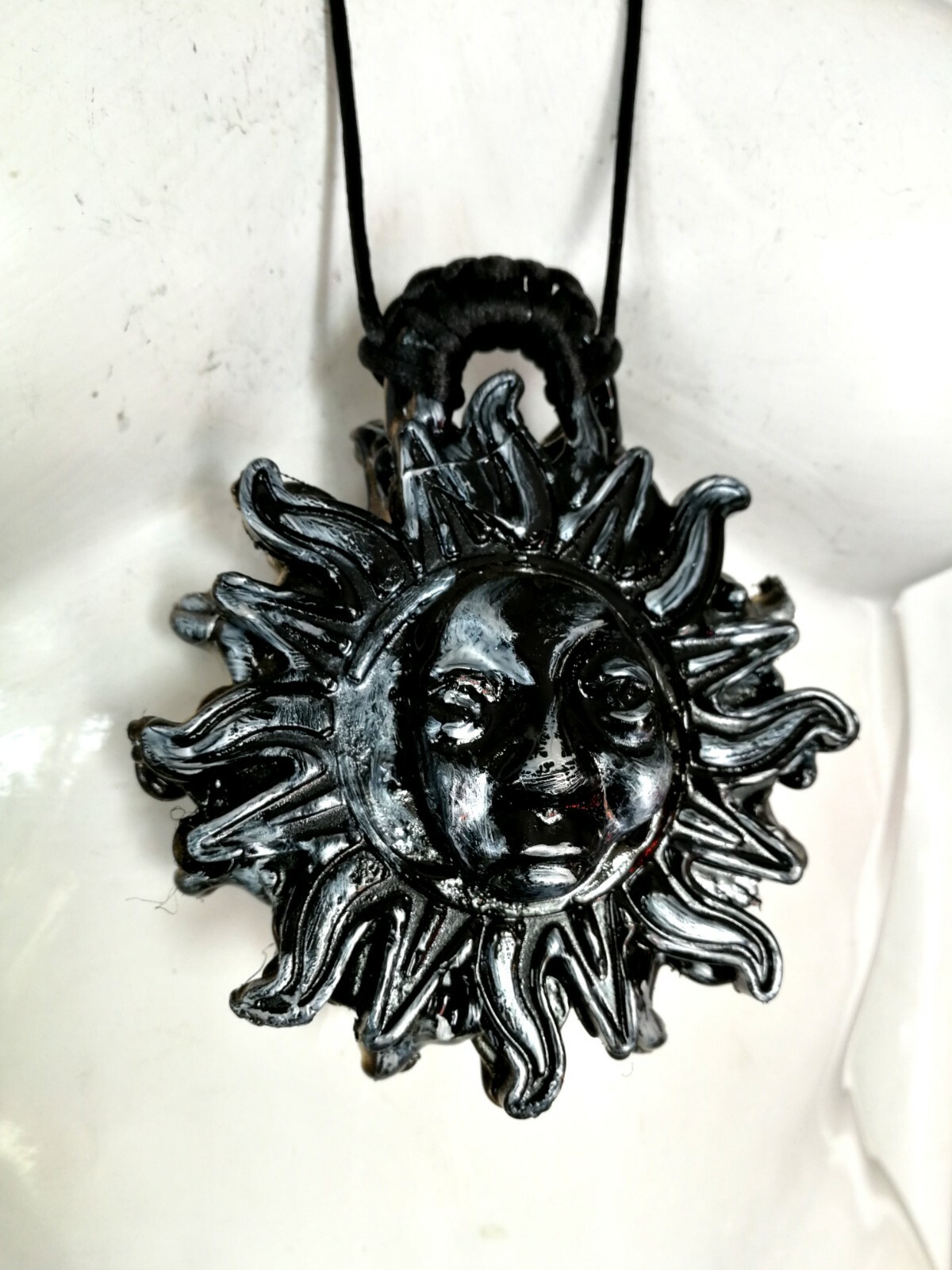 sun pendant black gold talisman amulet necklace wicca pagan collectibles jewelry