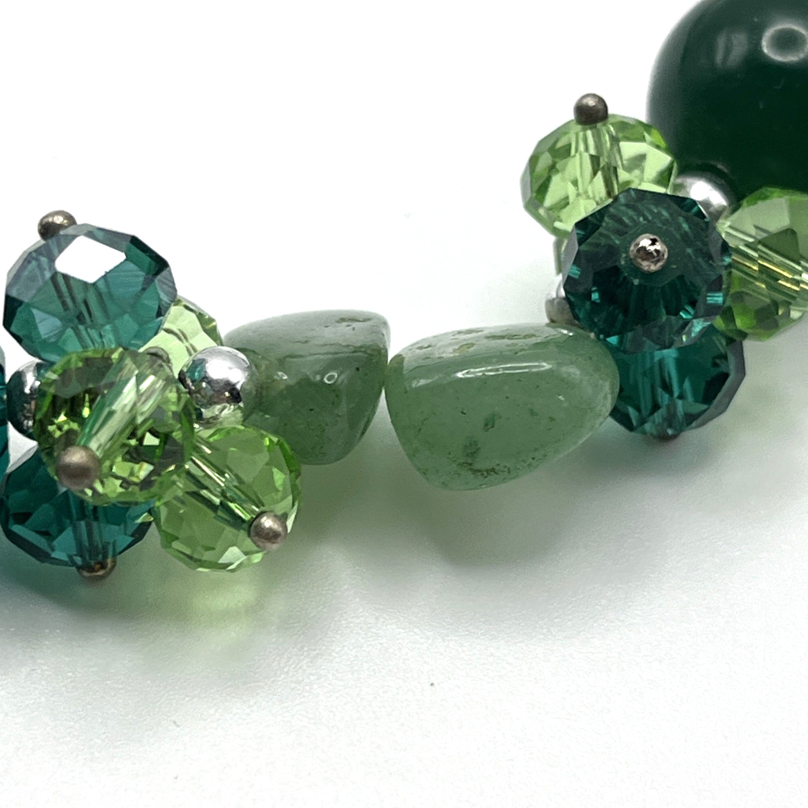 Green Glass & Semi Precious Stone Statement Necklace 46cm Handmade Boho Gift