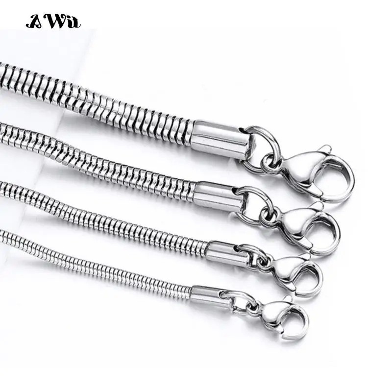 0.9-8mm Stainless Steel Men Women Round Snake Chain Necklace 7-47” Never Fade