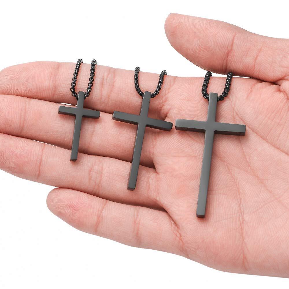 Men Women Cross Necklace Stainless Steel Silver Pendant Chain Father’s Day Gift