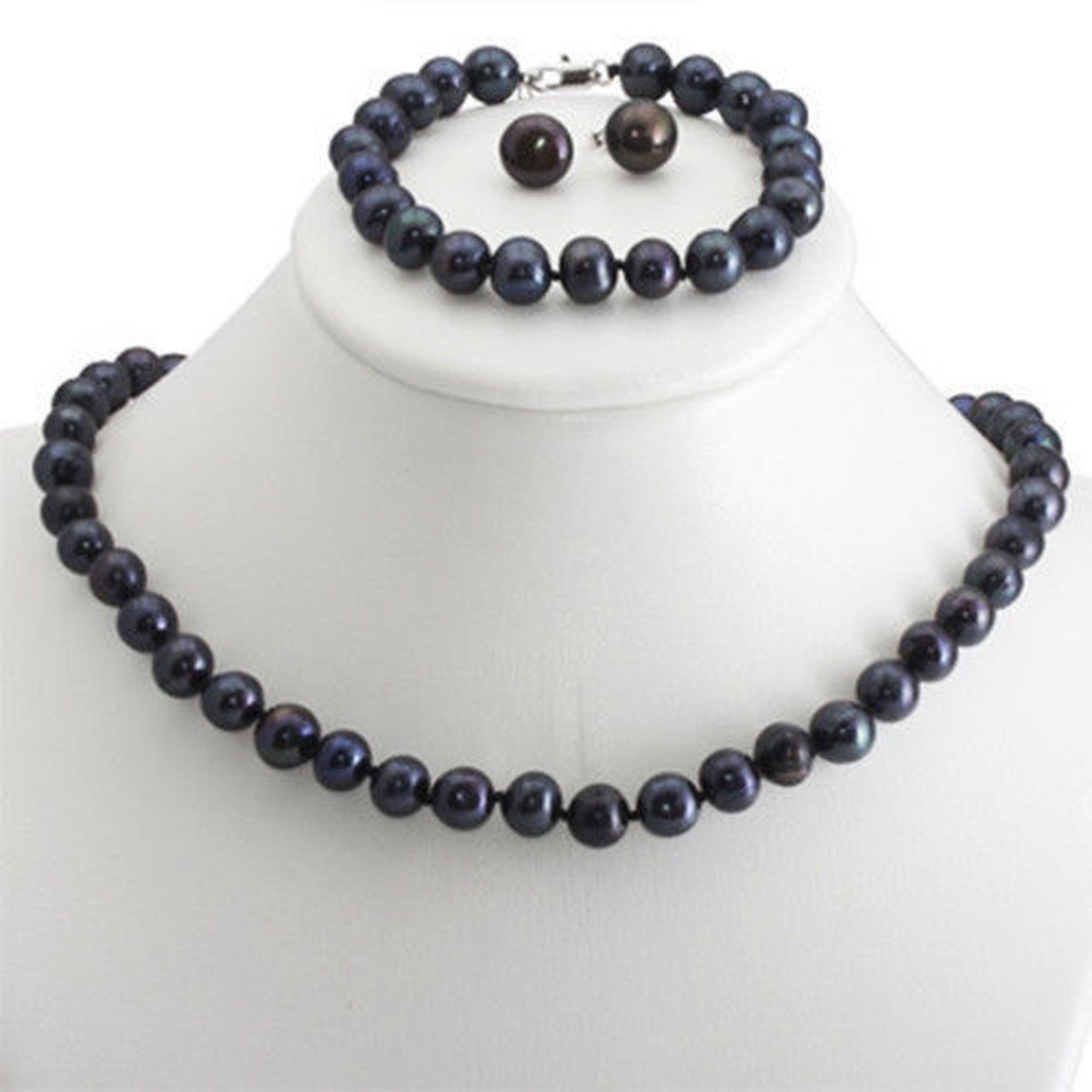 7-8mm Real Natural Freshwater Pearl Necklace Bracelet Earrings Jewelry Set