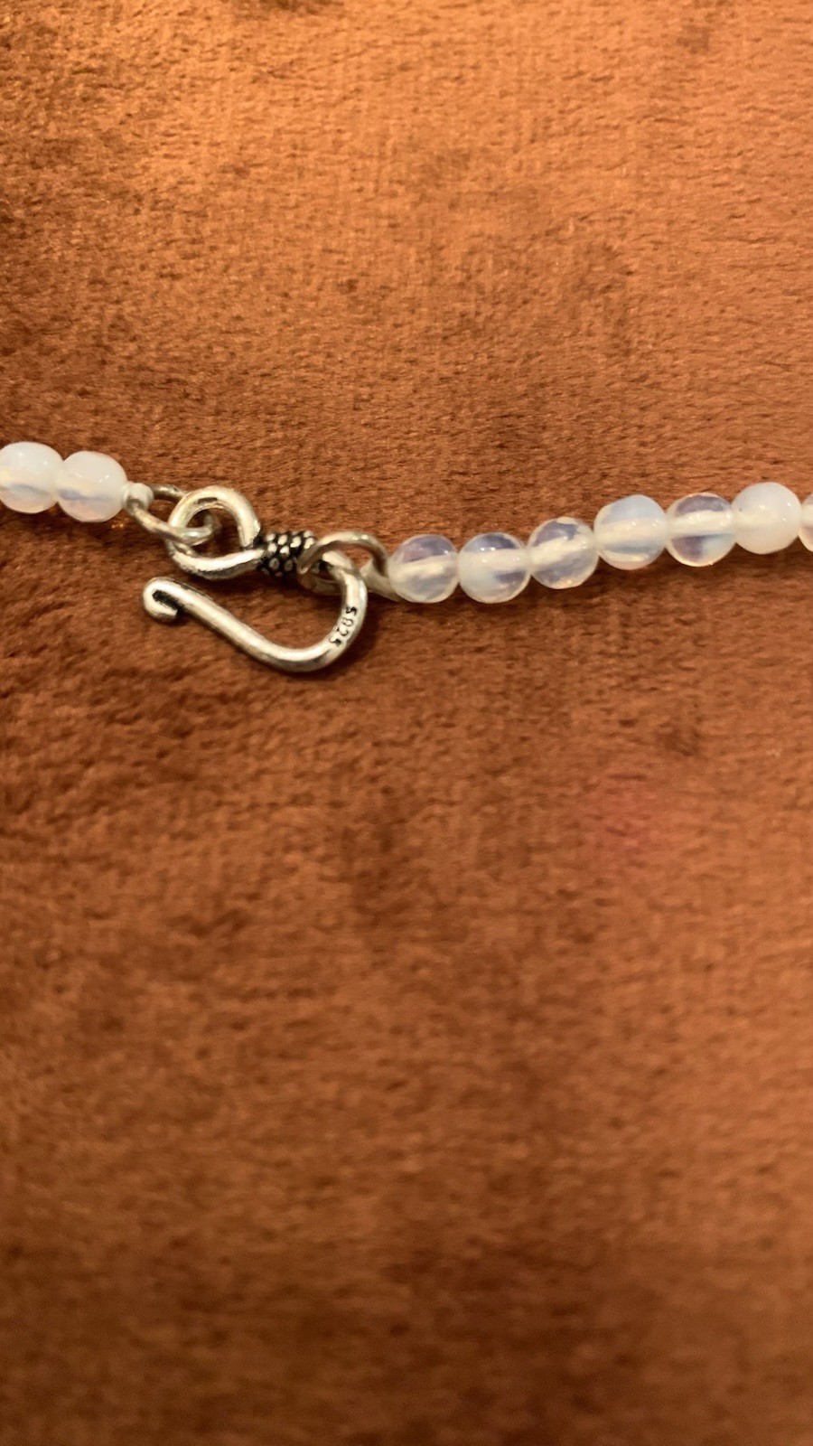 Opalite White Clear Beaded Necklace With Moonstone Pendent 925 Excellent
