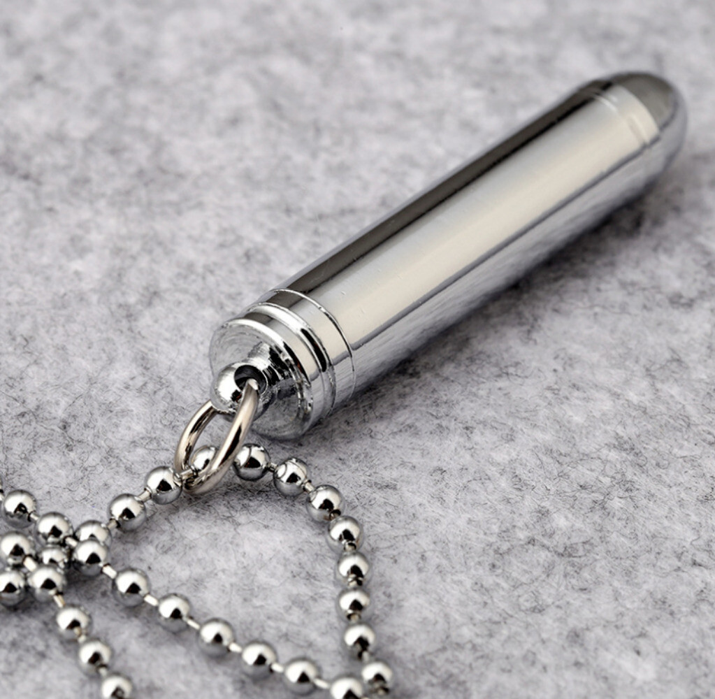 Mens Stainless Steel Necklace Open Bullet Pendant Pill Case Holder Male Jewelry