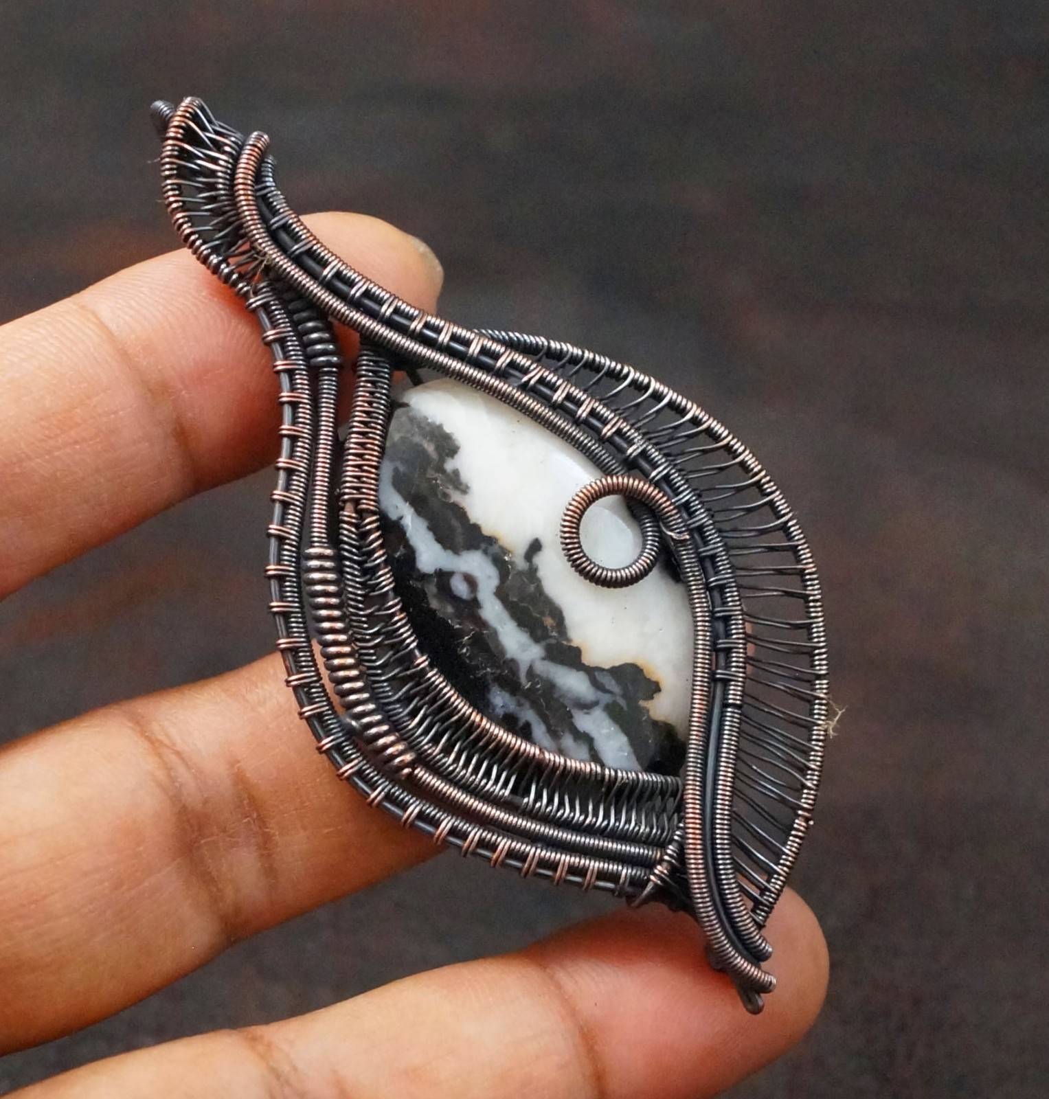 Buffalo Jasper Copper Wire Wrapped Handmade Pendant Gift Jewelry (PD-98