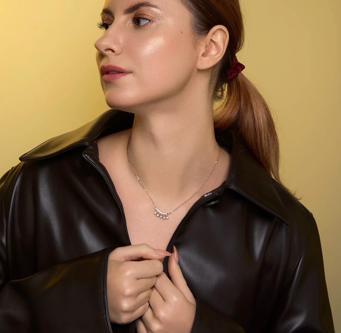 Gold Plated Metal Pendant Necklace White/Colorless Round Crystal Cable Chain