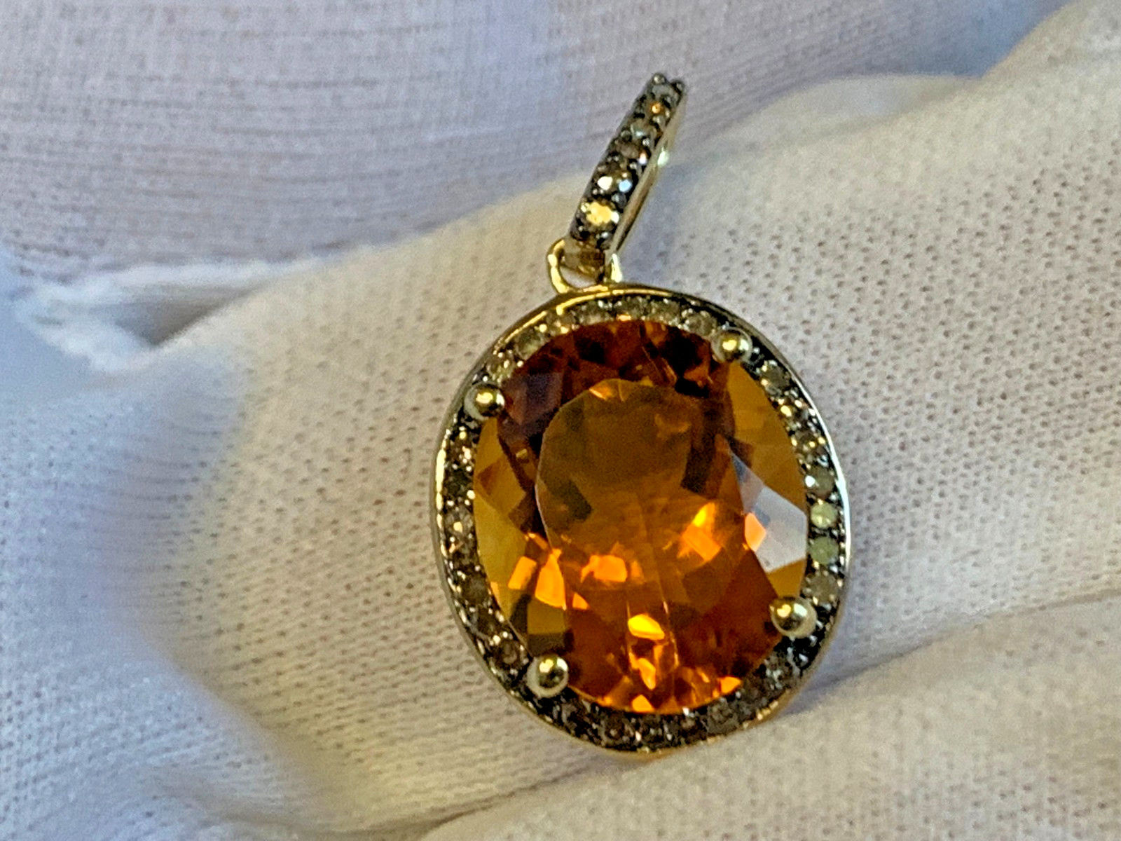 10K Yellow Gold Pendant 2.33g Fine Jewelry Citrine Color & Clear Charm *READ*