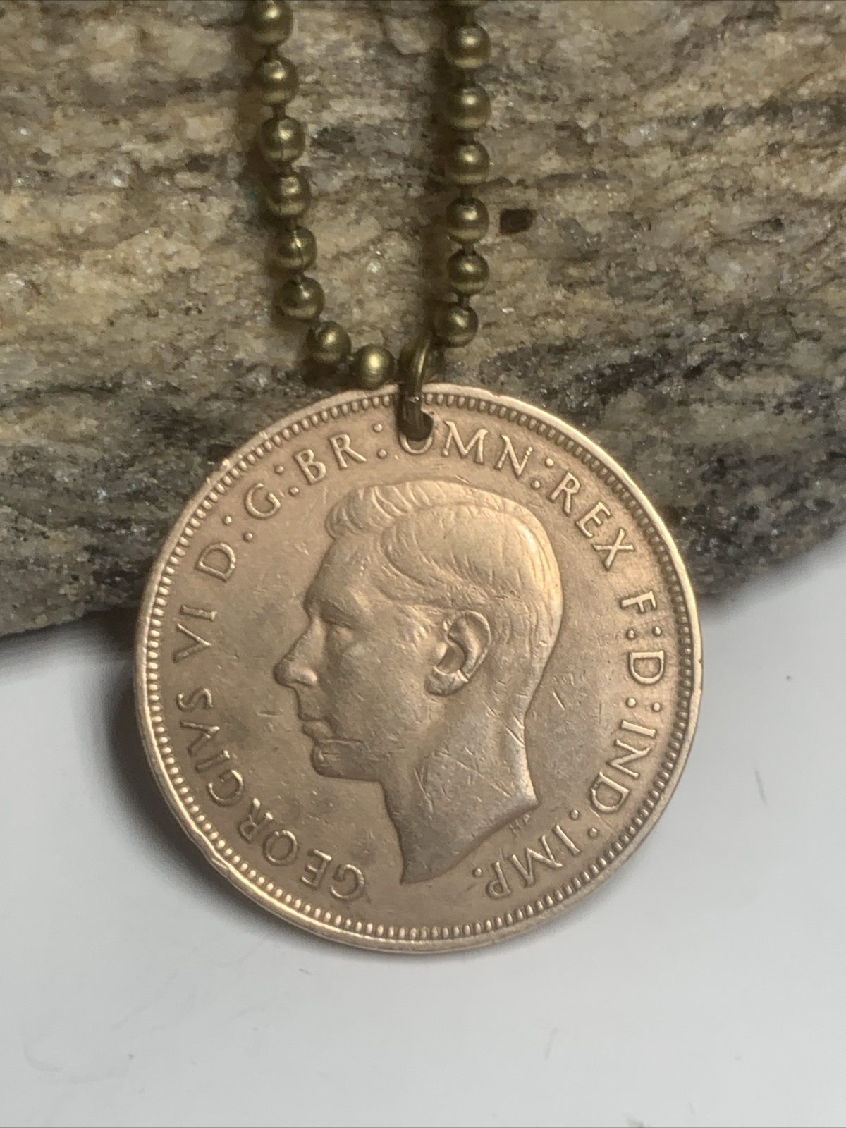 1948 UK Real Circulated Large Penny Coin Pendant. King George VI. Great Gift 🎁