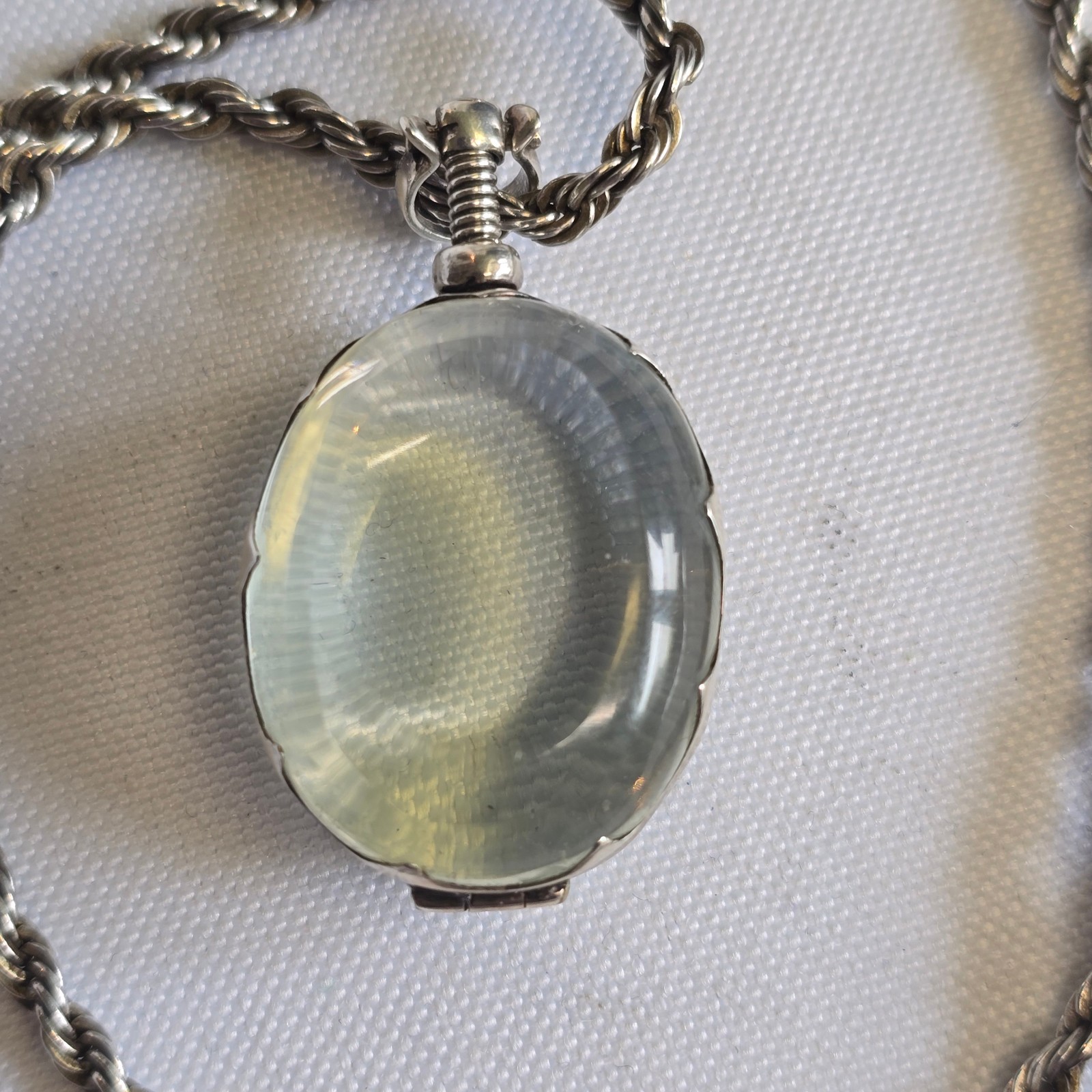 Sterling Silver Glass Locket Necklace 31.14g Fine Jewelry 24″ Rope Chain *READ*