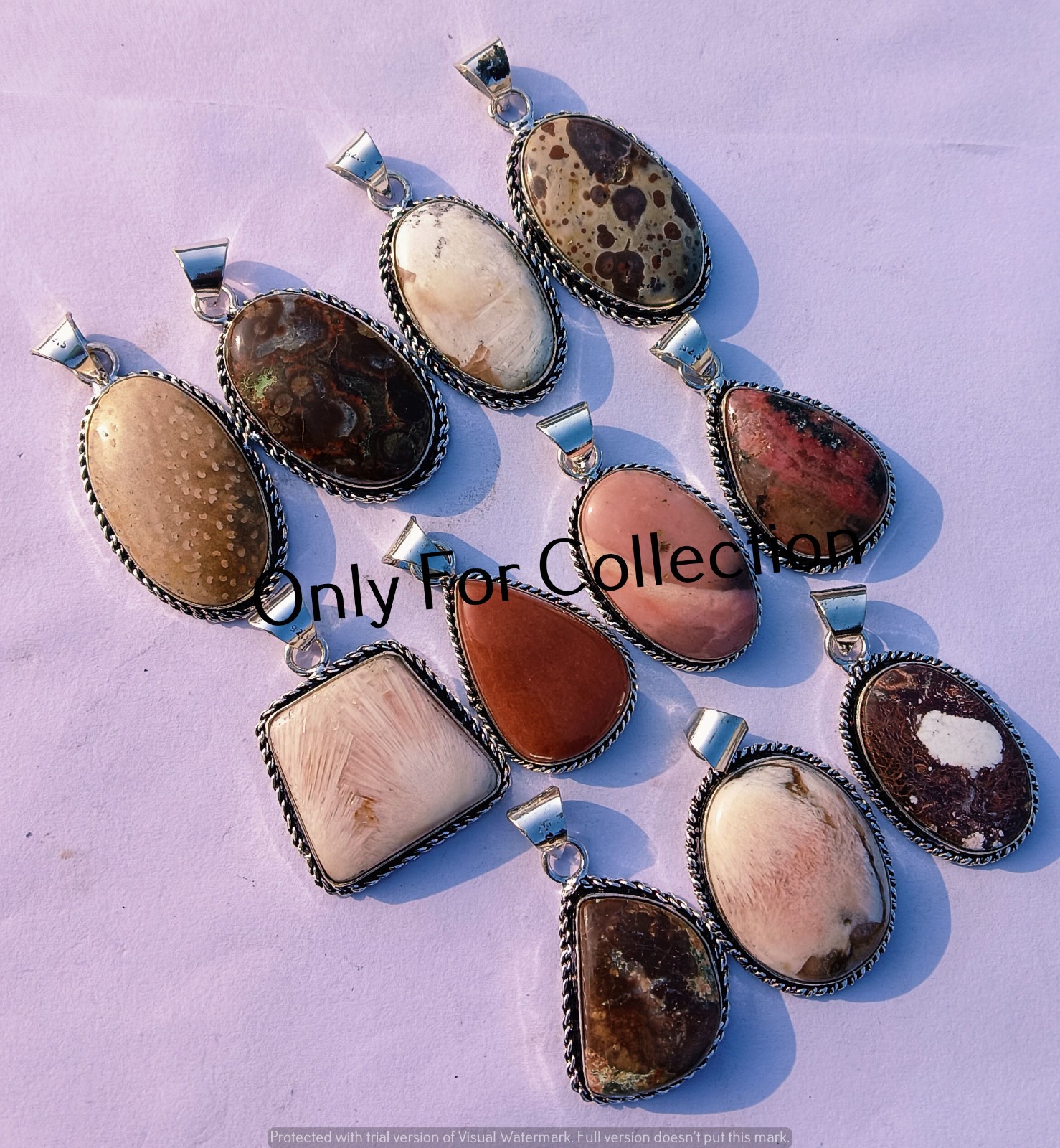 925 Sterling Silver Plated Jasper & Mix Gemstone Pendant Lot Healing Jewelry