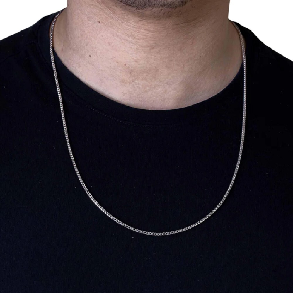 Sterling Silver Rhodium Finish 2.5mm Franco Chain Necklace, Made in Italy