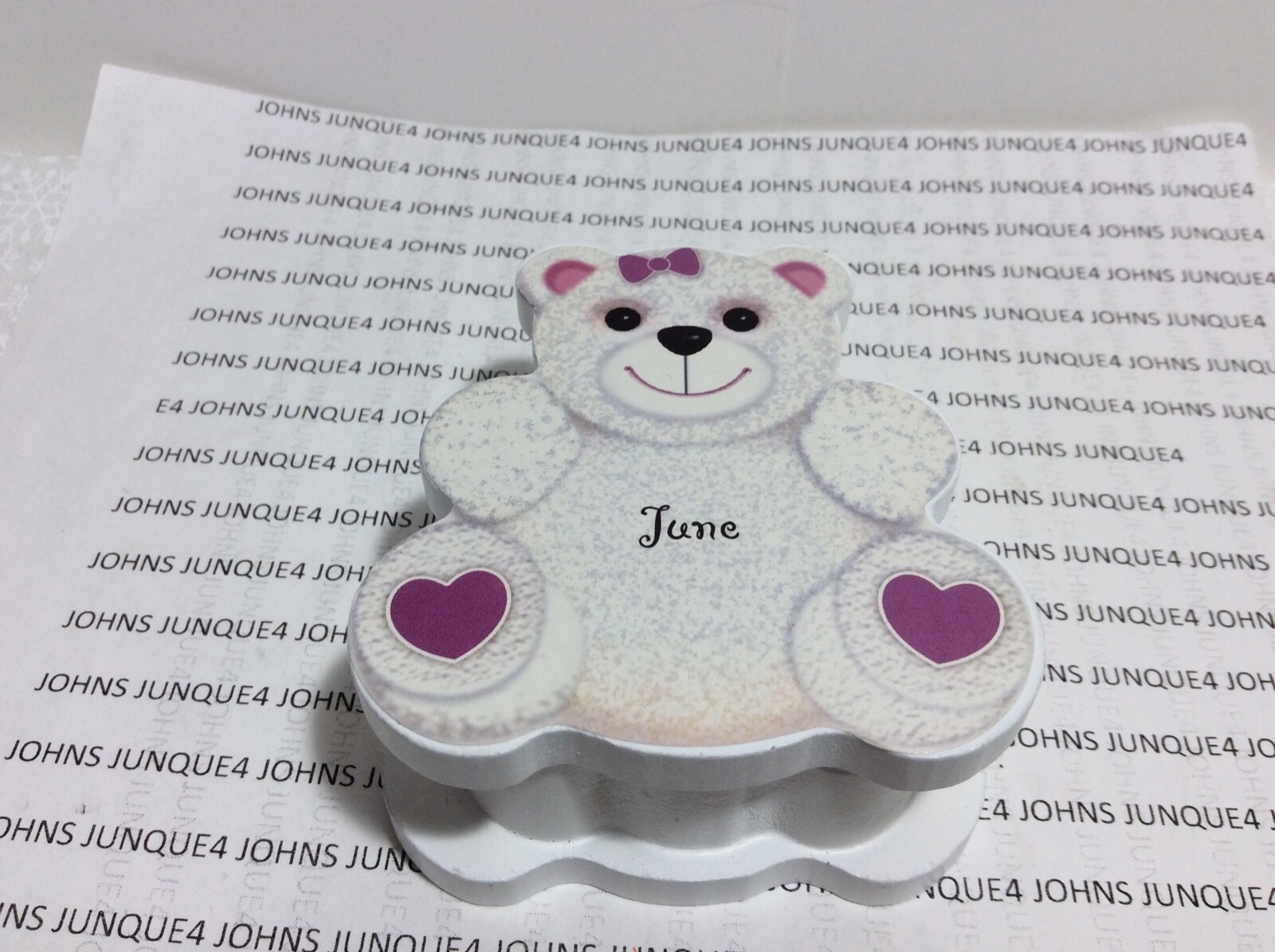 TEDDY BEAR NECKLACE New in Teddy Bear wooden Box 16” chain JUNE