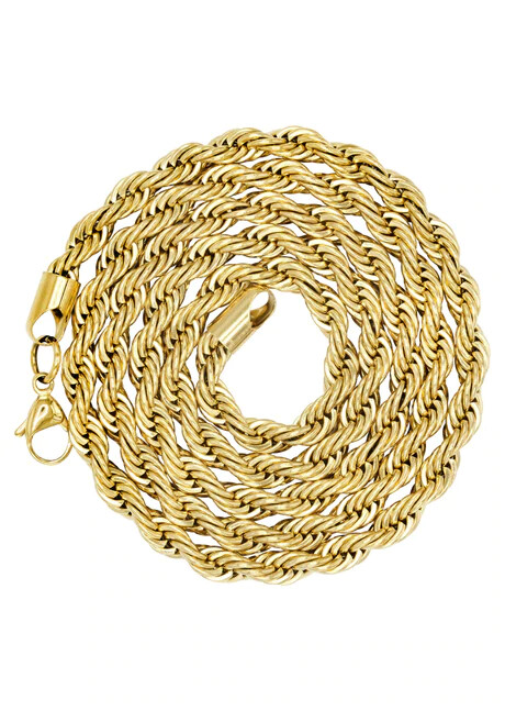 X2 – Gold 18K over 316L Stainless Steel 6mm Thick Rope Chain Necklace 24 inch