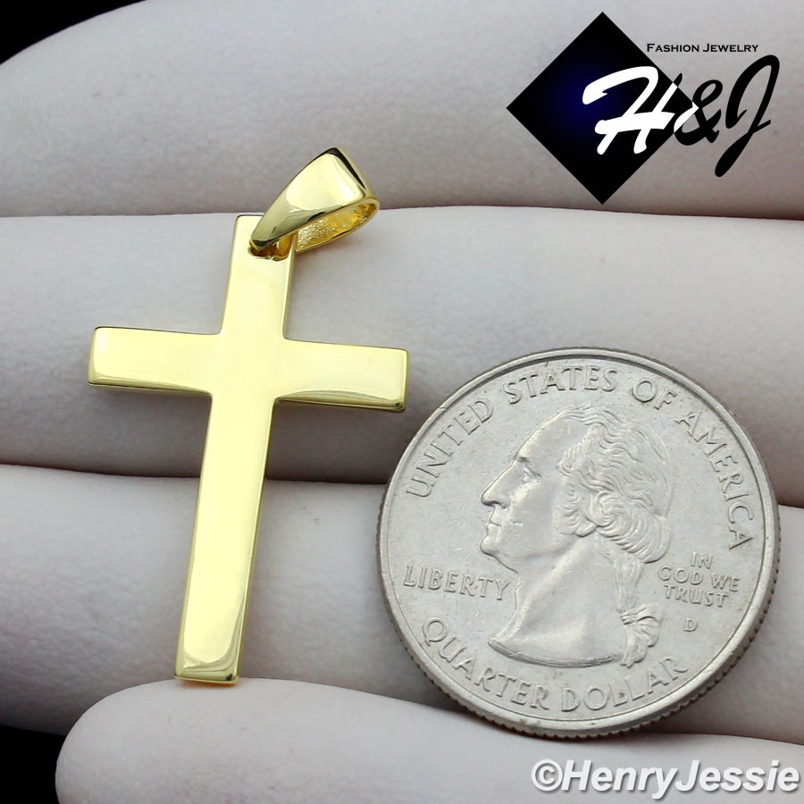 925 STERLING SILVER 16″-24″X2MM GOLD PLATED CUBAN CHAIN PLAIN CROSS PENDANT*G194