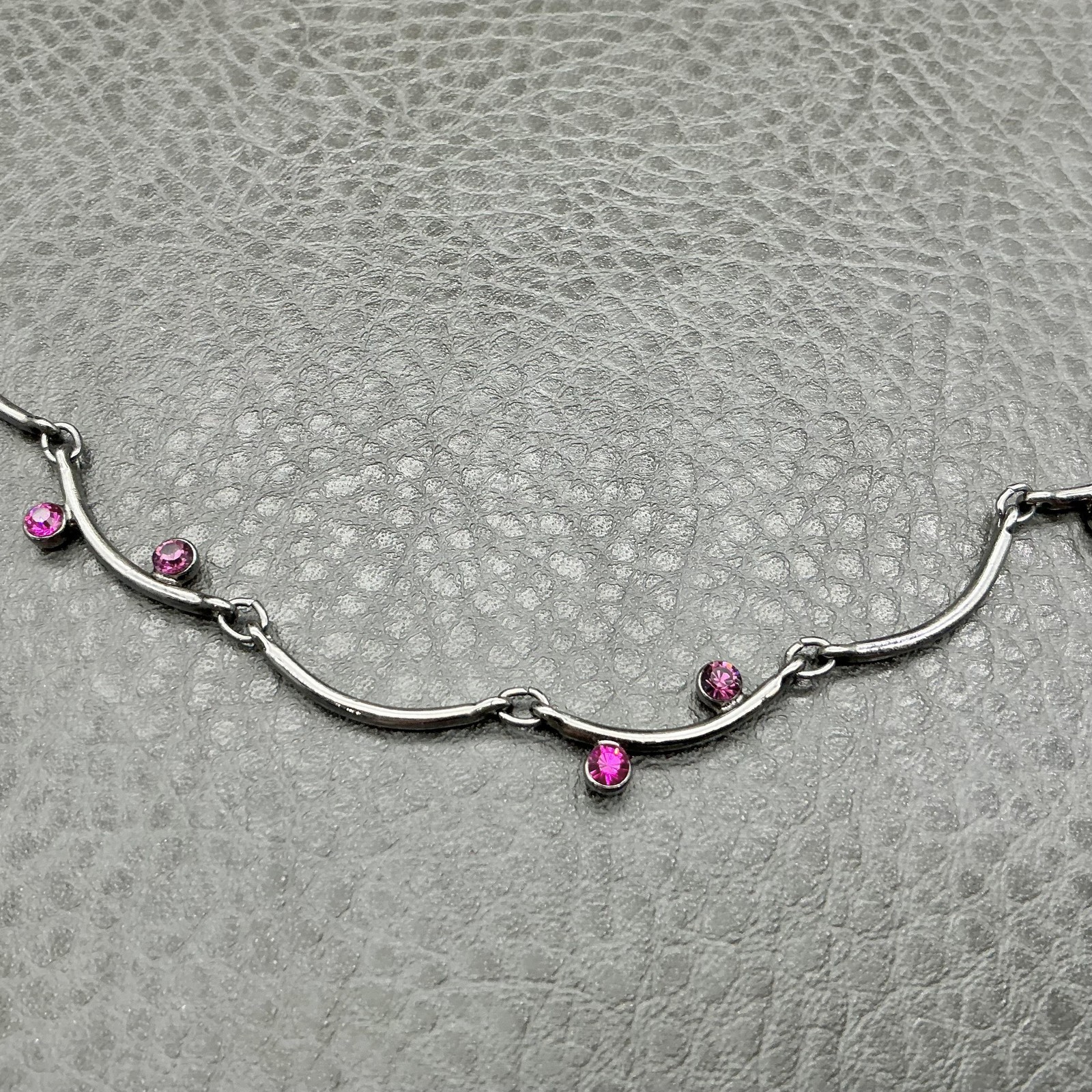 Express Necklace Womens Silver Tone Pink Crystal Station Wave Bar Adjustable 16″