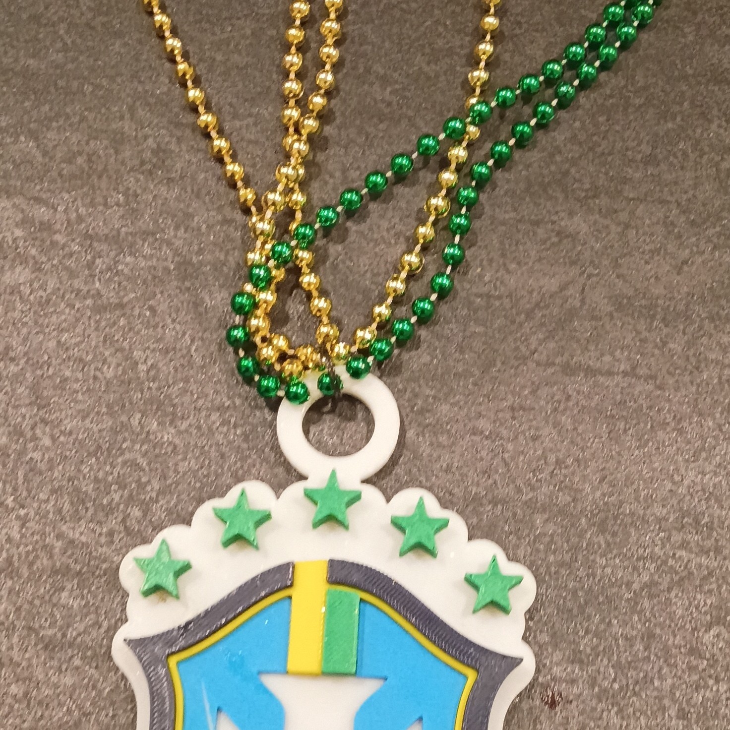 CBF/Brazil Shield Charm Pendant Necklace Green Gold Bead Ball Chain Sports Theme