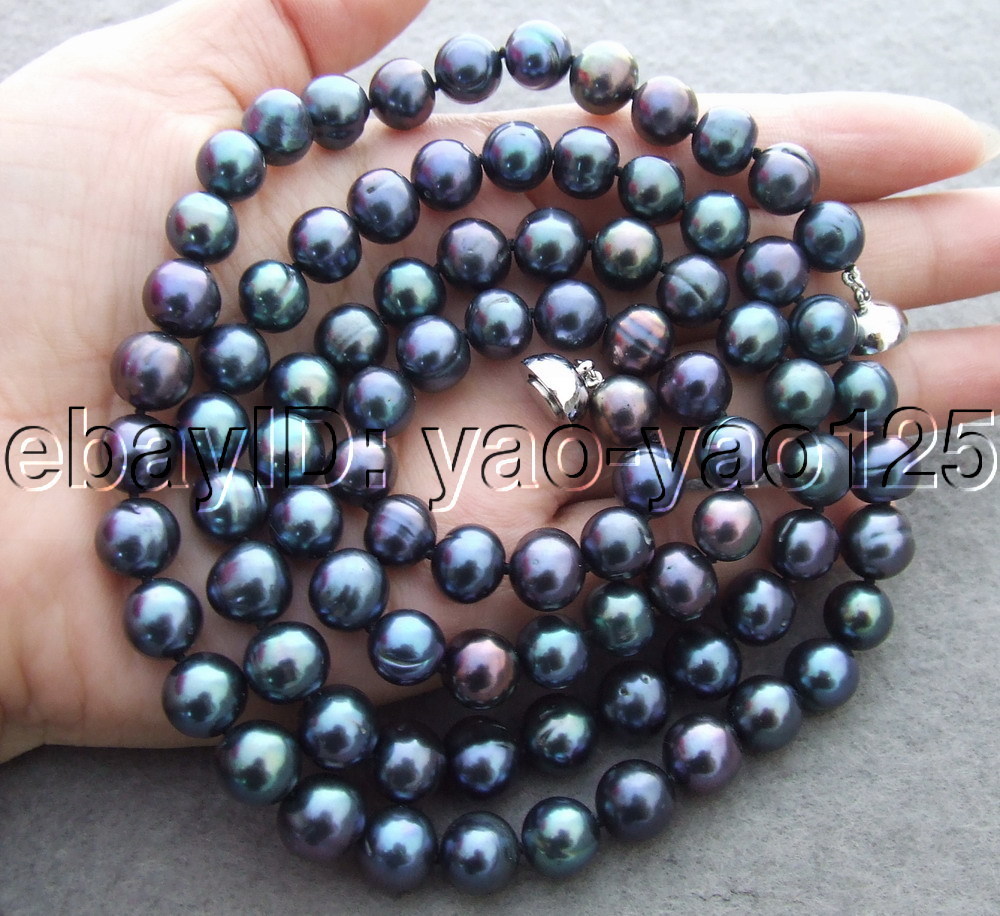 32″ 10mm Black Pearl Necklace long pearl necklace