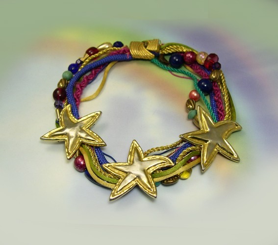 Vintage Starfish Necklace LONNIE LOVNESS Multi strand glass beads CHUNKY Boho
