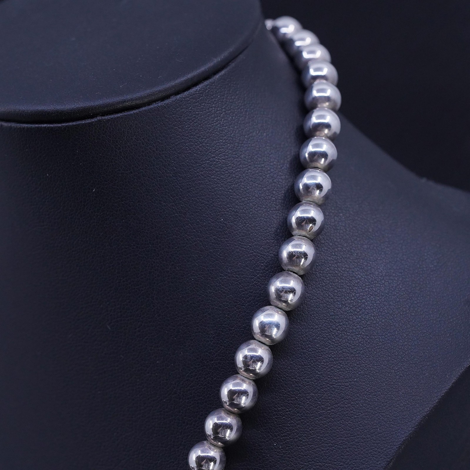 19” 8mm, vintage sterling silver 925 8mm bead handmade necklace