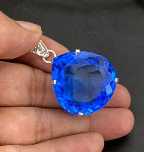 80 CT+ Flawless Blue Tanzanite Pendant 925 Sterling Silver Plated Jewelry