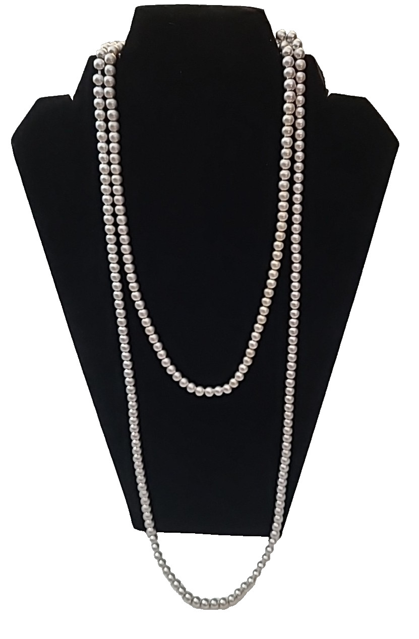 Canvas Brand Beaded Necklace Gray 2 Strands 20″ 32″ Elastic Double Lobster Clasp
