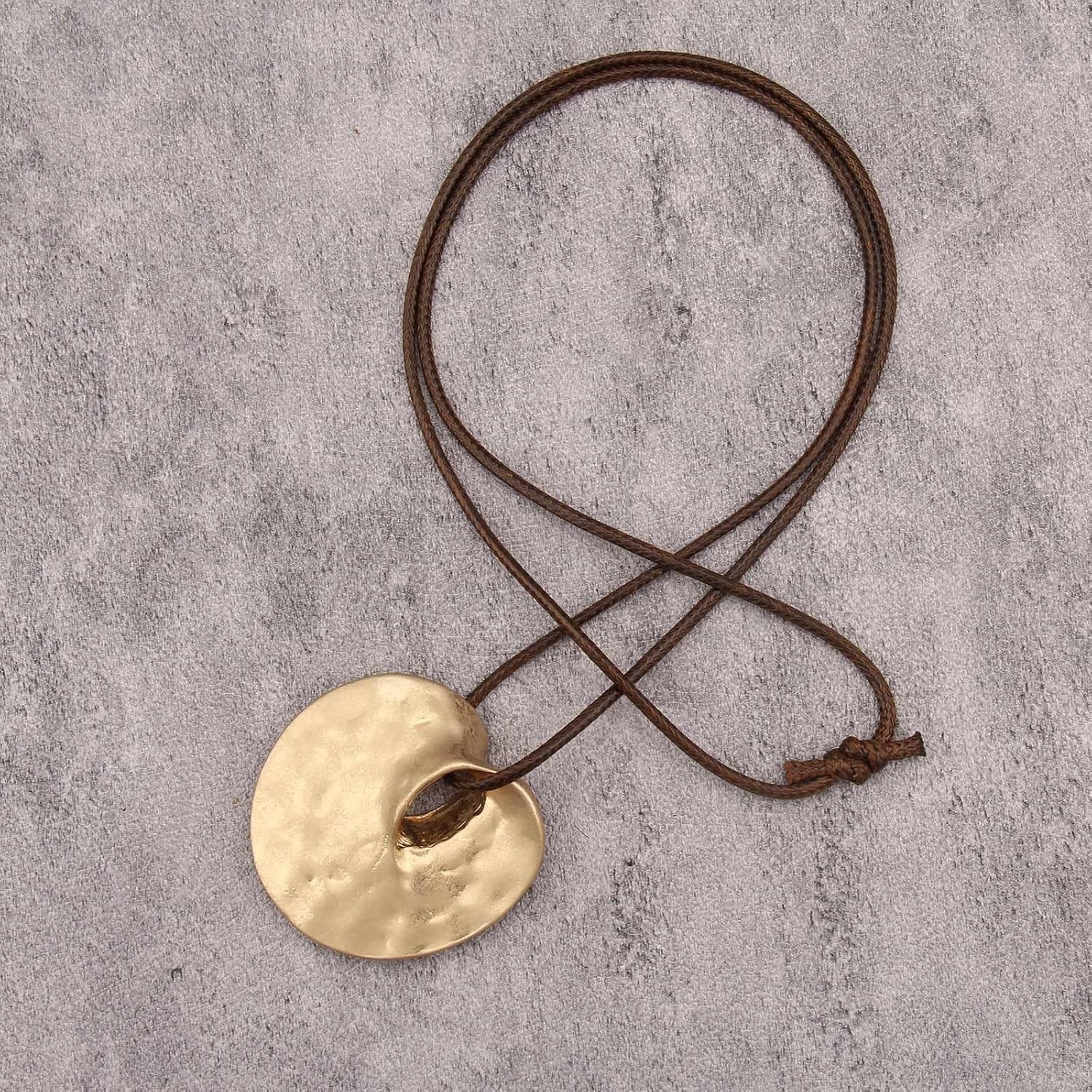 Bohemian Necklaces for Women Leather Necklace Wood Pendant Choker Long Brown …