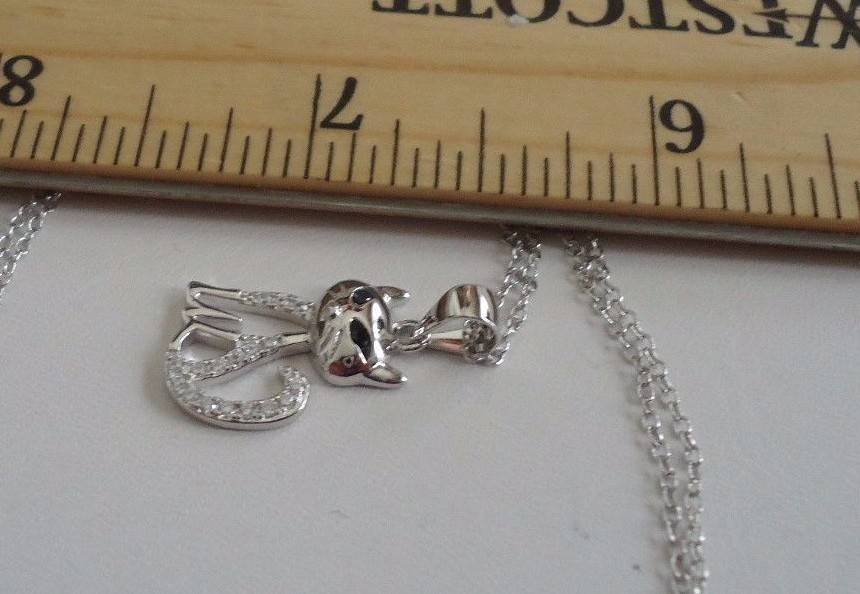 CAT NECKLACE PENDANT LAB CREATED DIAMONDS / 925 STERLING SILVER 11MM BY 17MM