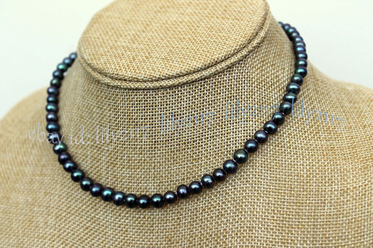 5-6mm Genuine Natural Peacock Black Freshwater Cultured Pearl Necklace 14-48”