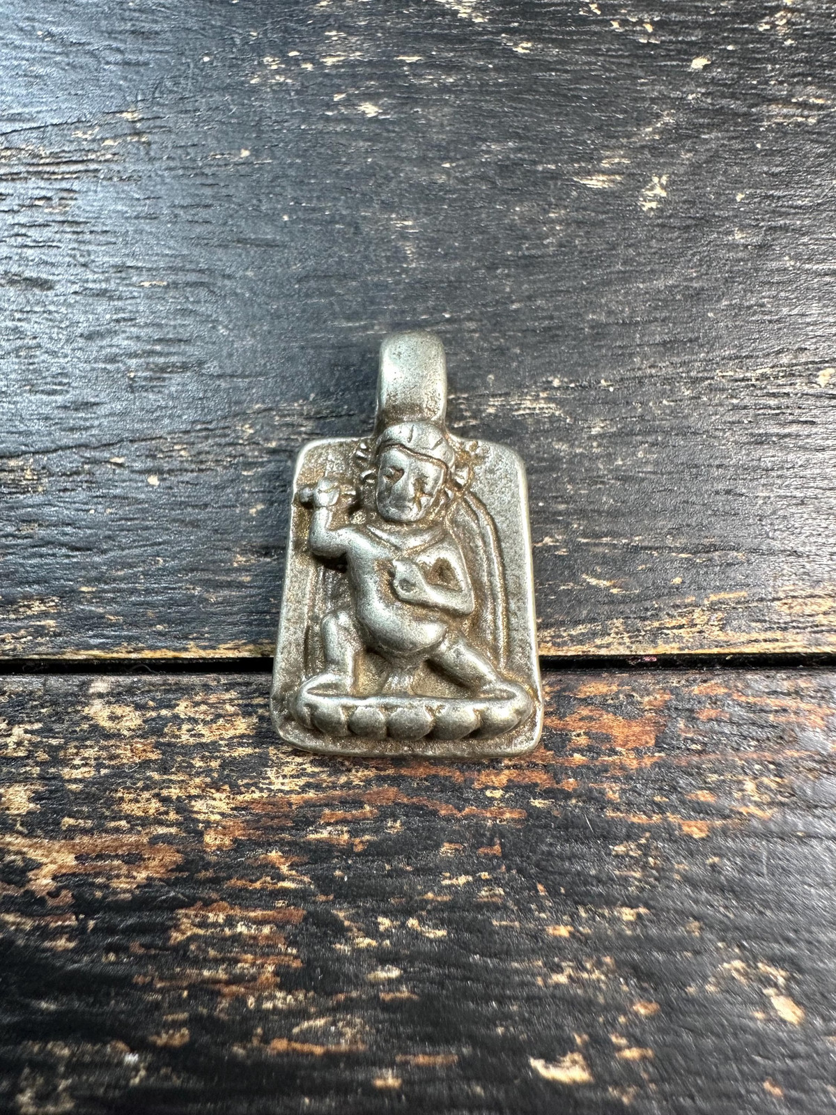 Antique Tibetan Vajrapani Amulet Pendant White Copper Buddhist Talisman Nepal S