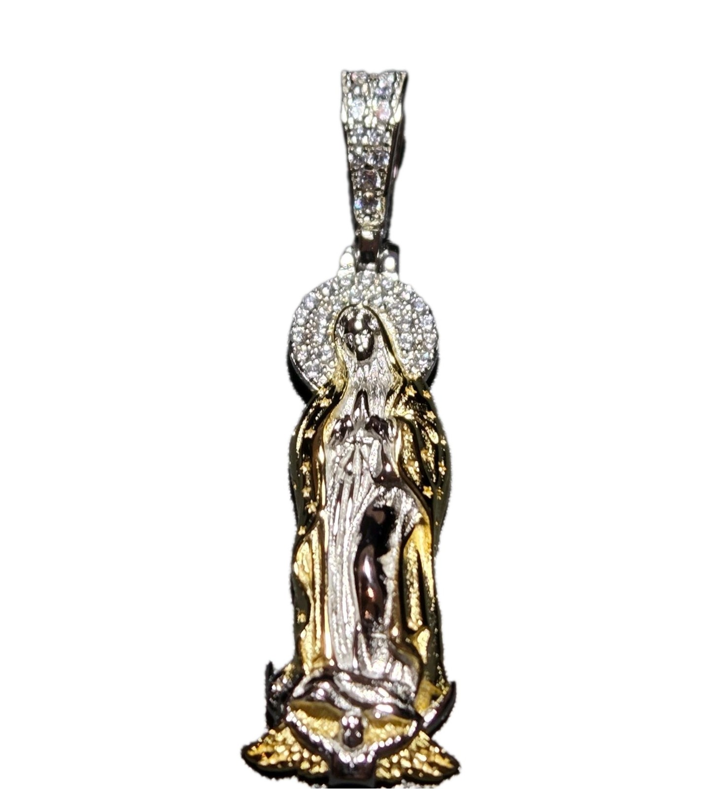 14k Gold Vermeil MOISSANITE Virgin Mary Pendant Over 925 Silver NEW