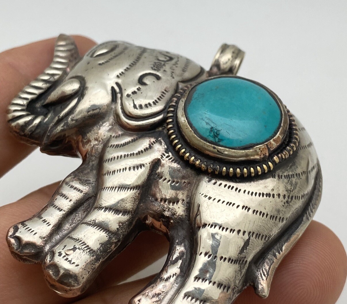 Elephant, handcrafted,tibetan silver, turquoise, ethnic ,animal,tibetan design