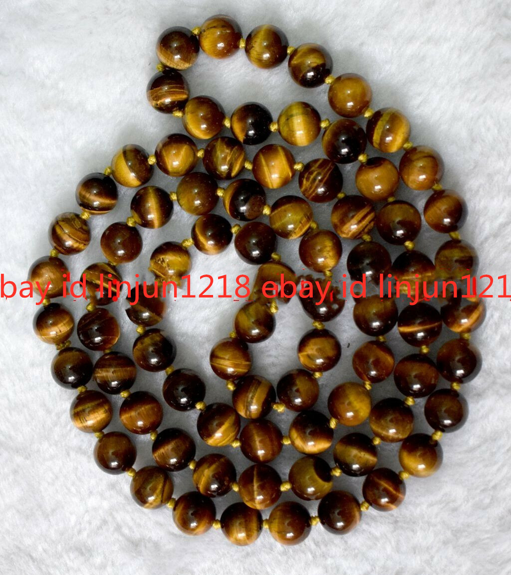 Natural AAA 8/10/12/14mm Yellow Tiger’s Eye Gemstone Necklace Long 18-100”