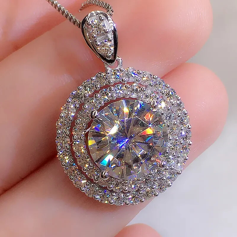 Moissanite Solitaire Pendant Bling Necklace 925 Silver Plated For Women Necklace