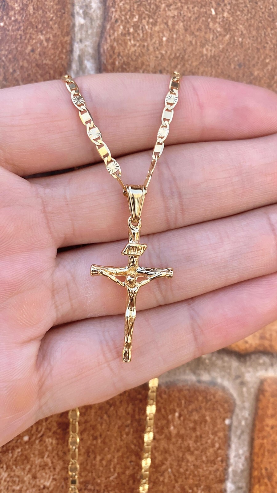 Cross Pendant Necklace 14K Gold Filled Valetino Chain Unisex Youth Womens