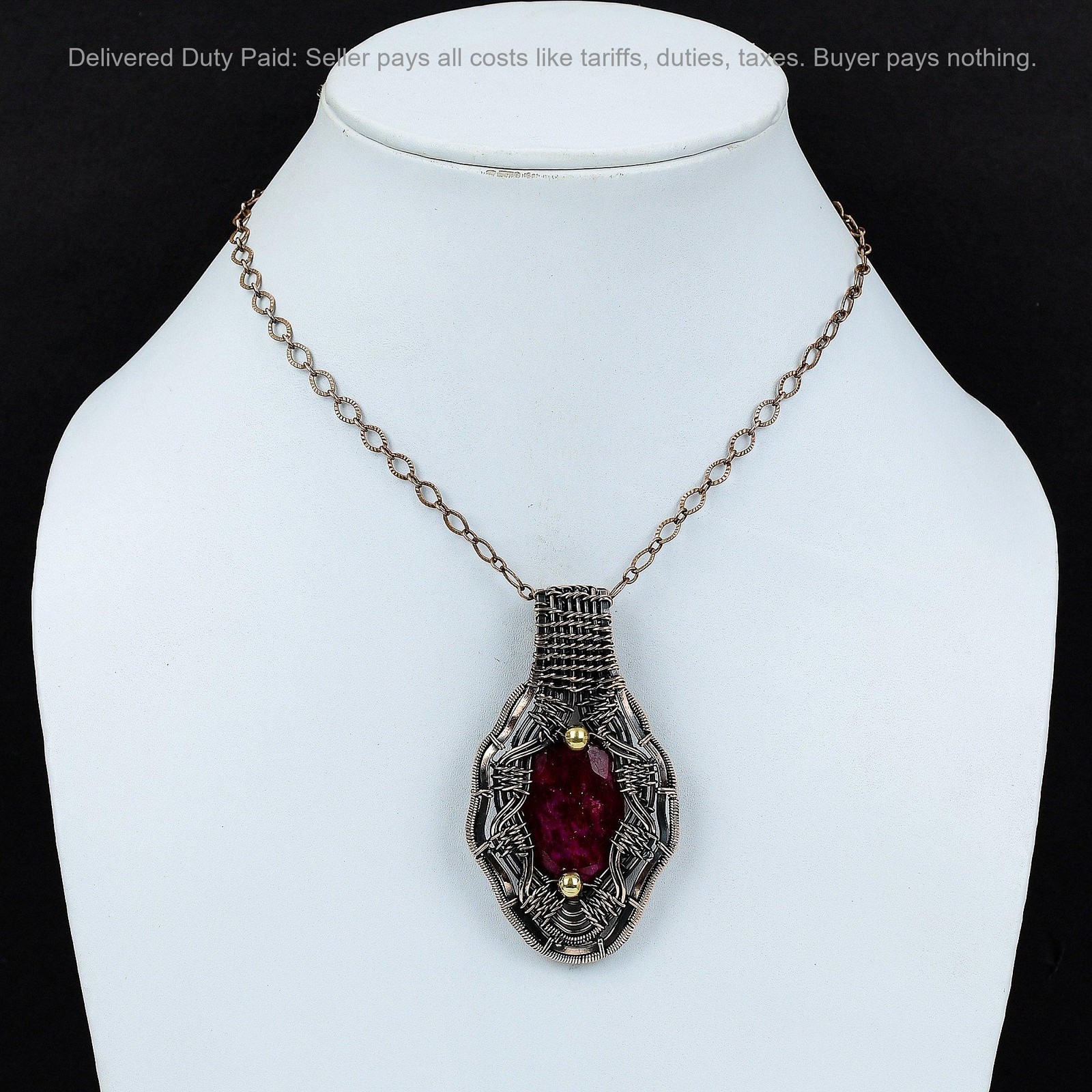 Kashmir Rubi Stone Wire Wrapped Engagement Anniversary Birthday Pendant Copper