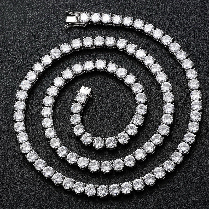 Silver Tennis Necklace Round White/Colorless Simulated Diamond Prong Box Clasp