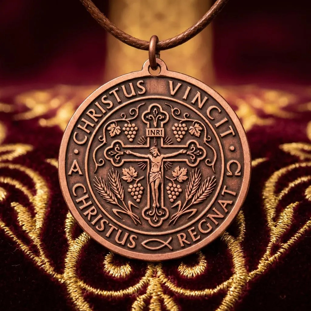 Pure Copper Christian Christus Vincit Crucifix Necklace – Handmade Boho Gift