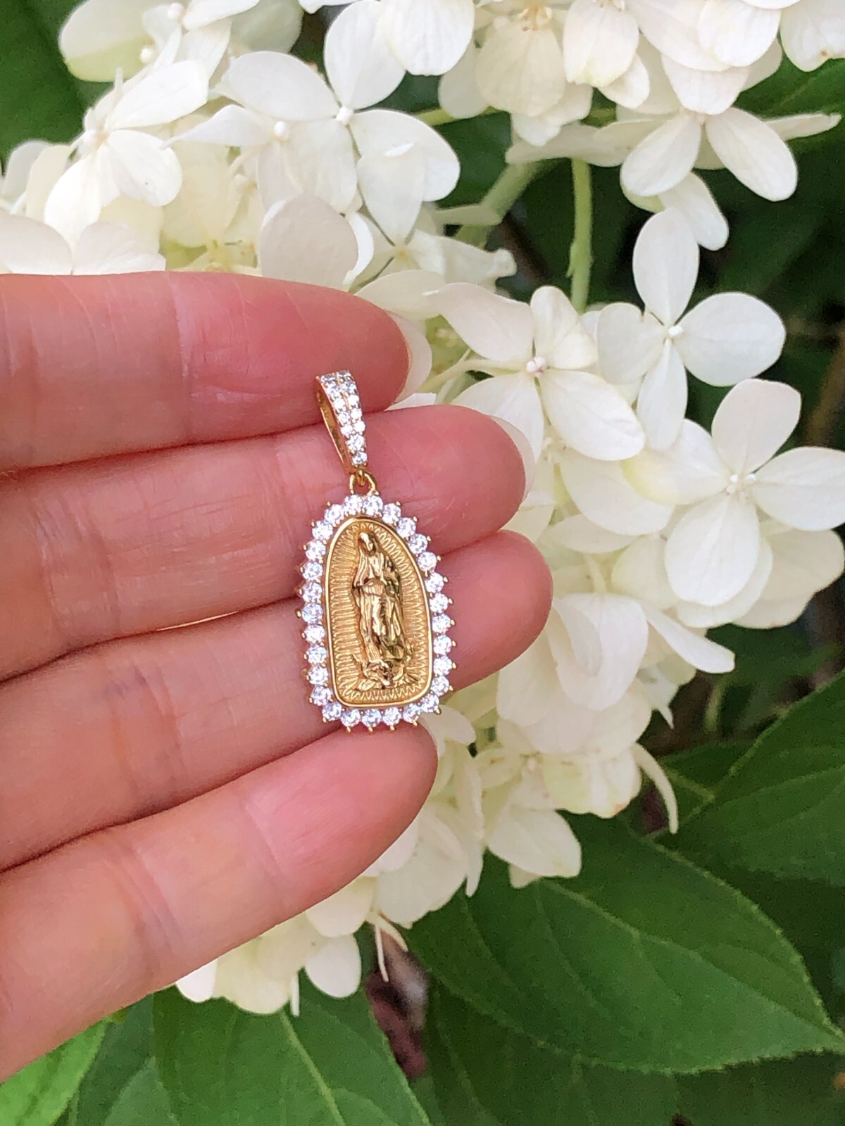 925 Sterling Silver Gold Guadalupe Pendant CZ Women Girls 20mm(0.79″)/32mm1.26″