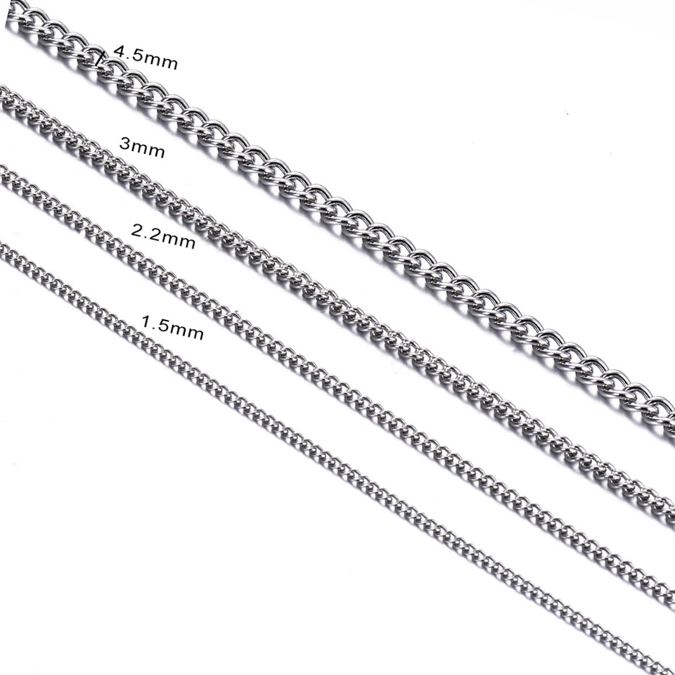 Stainless Steel Link Chain Necklace Silver Tone 1.5mm 2mm 3mm 4.5mm Jewelry