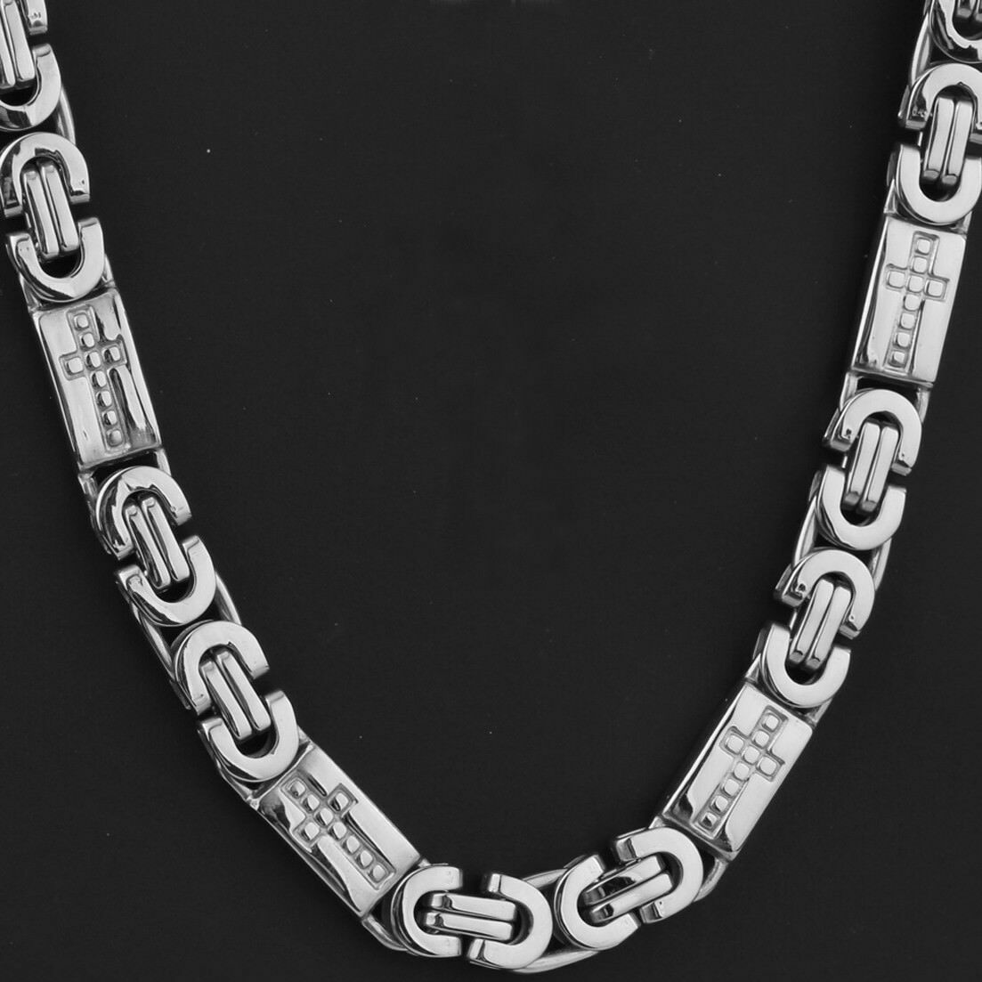 Men Women Silver Stainless Steel Byzantine Chain Necklace Bracelet Jewelry Set