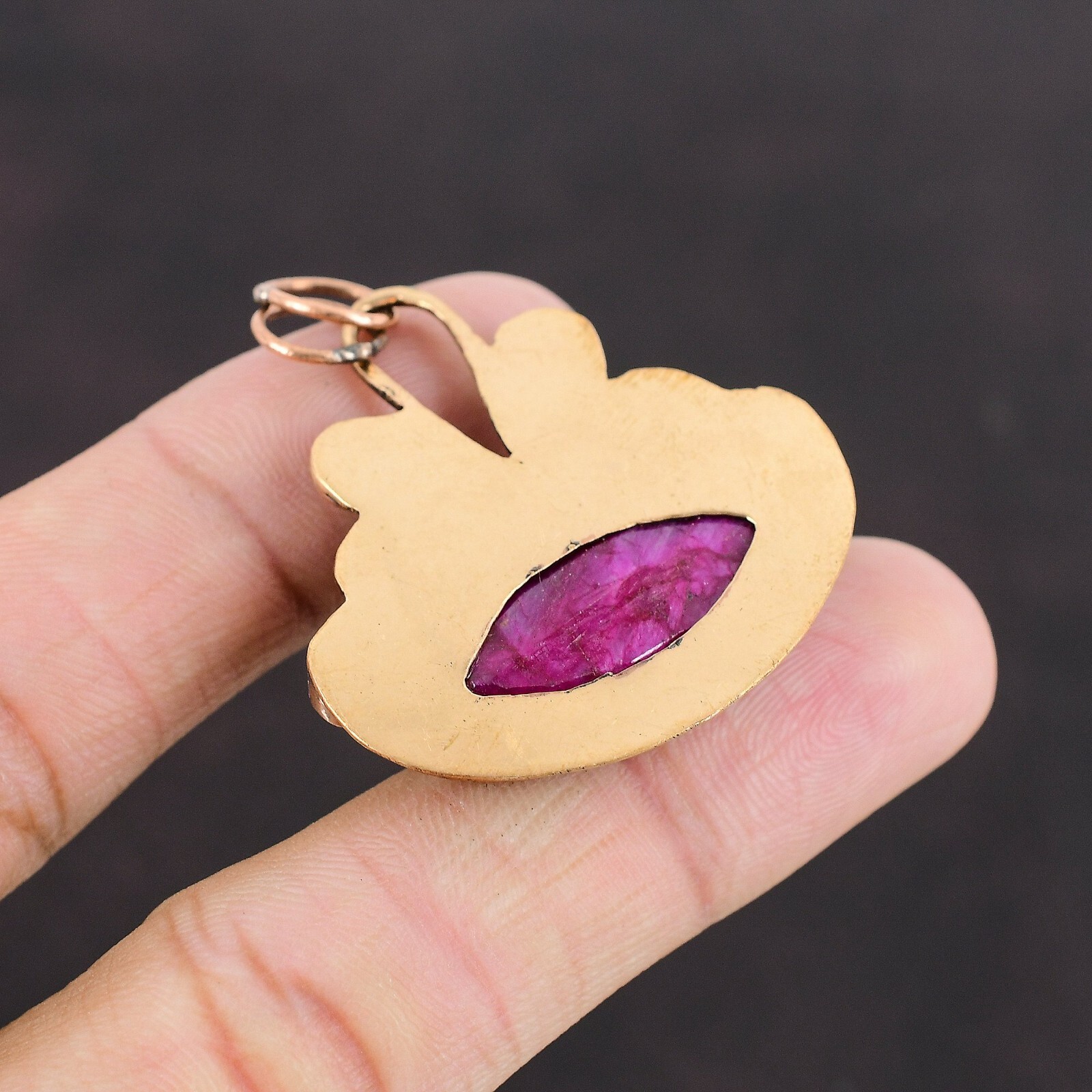 Mothers day Deal Kashmir Rubi Gemstone Rainbow Moonstone Bezel Pendant Copper