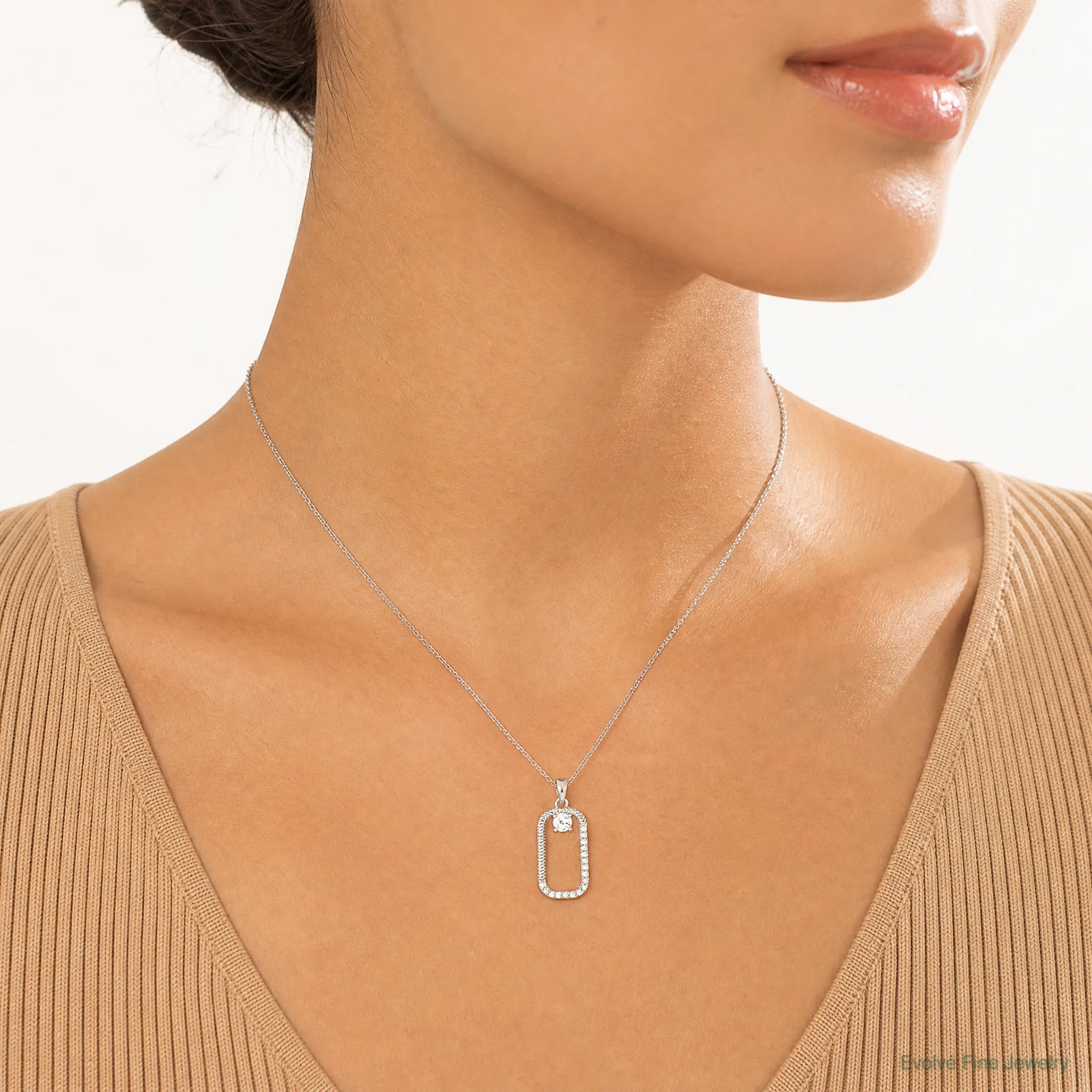 Sterling Silver Rhodium-Plated CZ Textured Rectangle Pendant