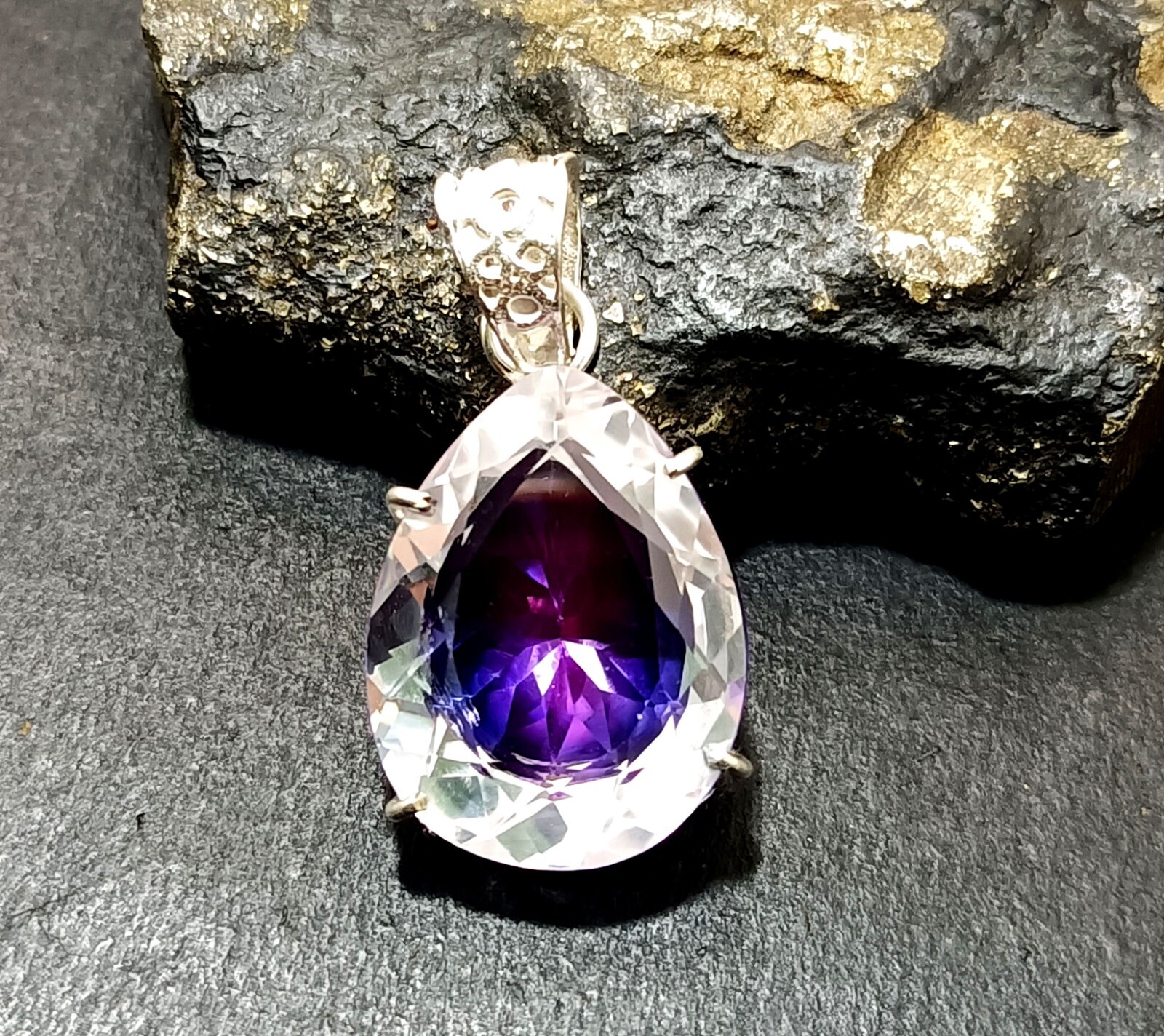 Bi-Color Rare Pitambari Sapphire Pear Natural 63.00 Ct 925 Silver Pendant Gem