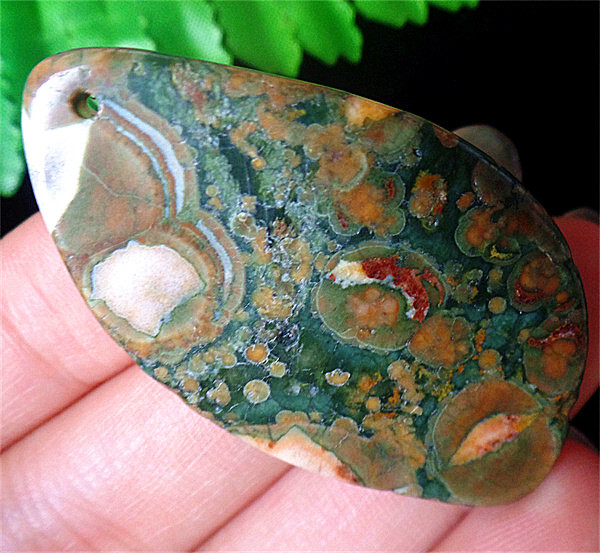 47x27x7mm Natural Green Rainforest Rhyolite Reiki Free Shape Pendant Bead DY3405