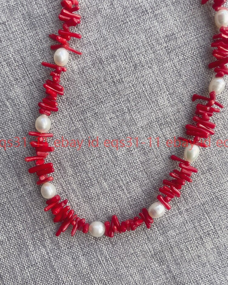 Red coral Baroque pearl necklace irregular Gemstone Cluster Fashion Flawless