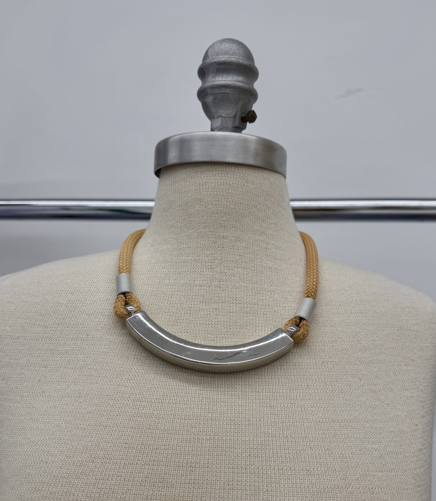 Alfani Silver-Tone Curved Bar & Braided Rope Statement Necklace, 17+ 2 Extender