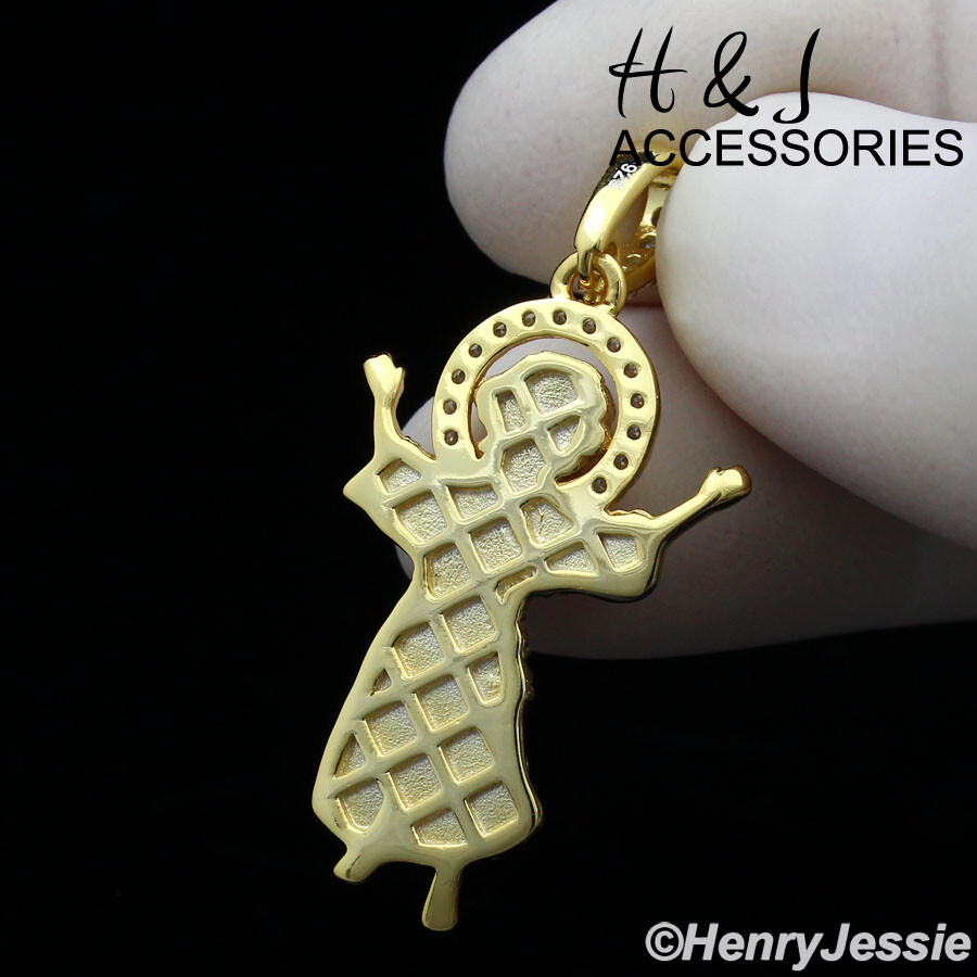 925 STERLING SILVER 16-24″X2MM GOLD PLATED CUBAN CHAIN CZ BABY JESUS PENDANT*244