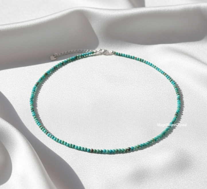2mm Natural Turquoise Beads Choker Minimalist Dainty Healing Necklace Protection
