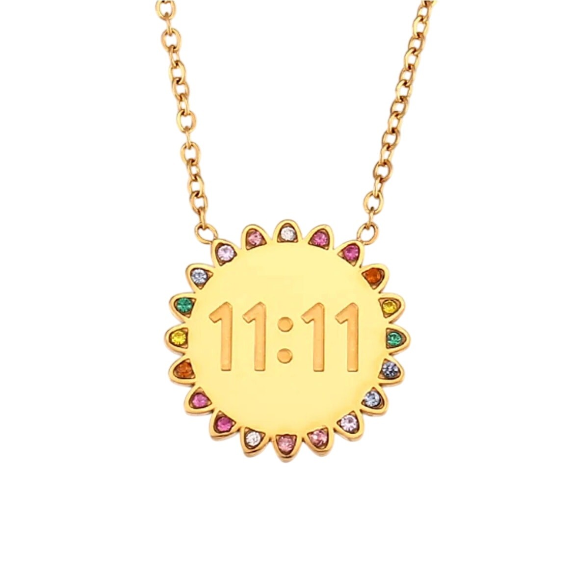 NEW Sunflower 11:11 Angel Number 18K Gold Plated Necklace Rainbow Crystals