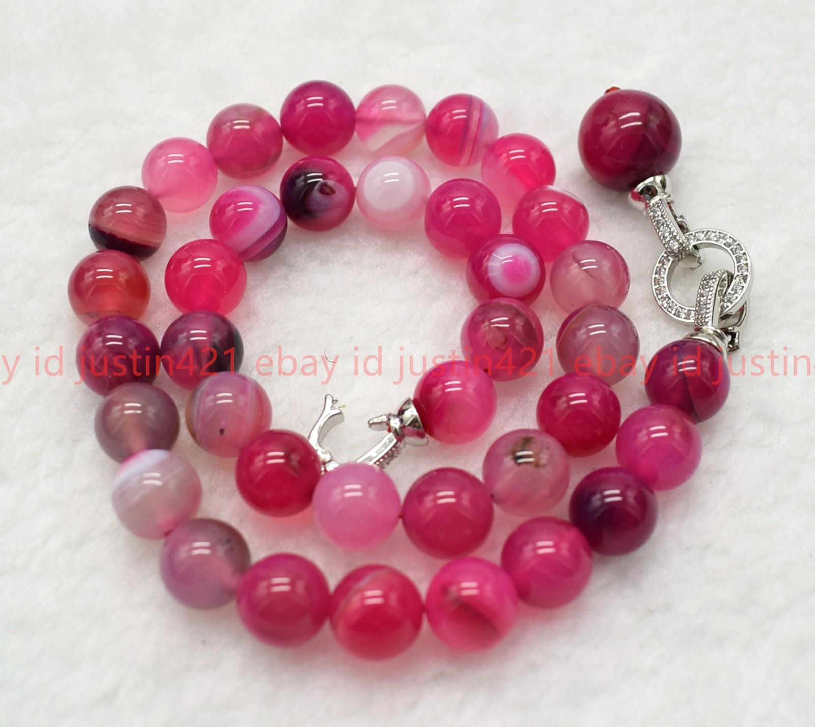 Natural 8/10mm Rose Red Striped Agate Round Gemstone Pendant Necklace 16-24in